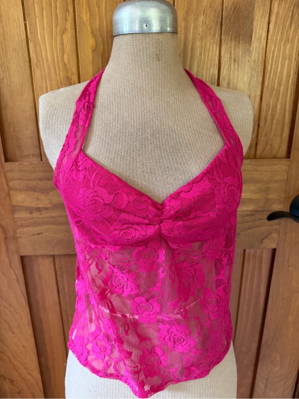 Hot Pink Lace Halter Crop Top